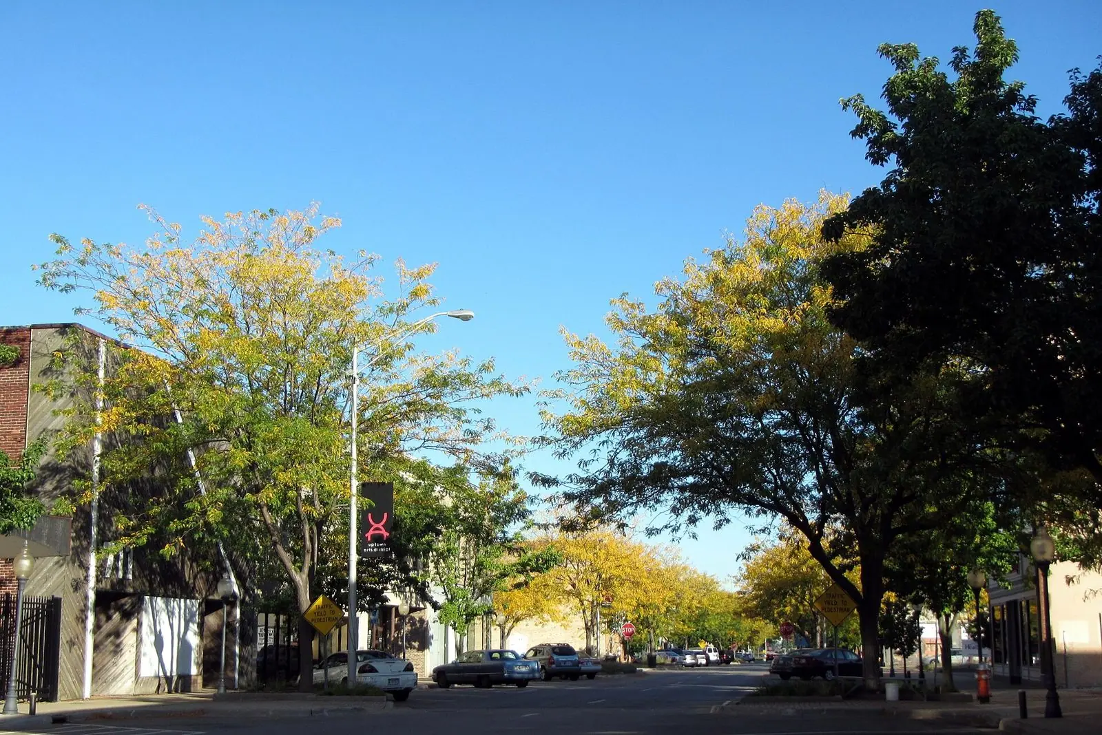 Tree-lined Franklin Street in downtown Michigan City
