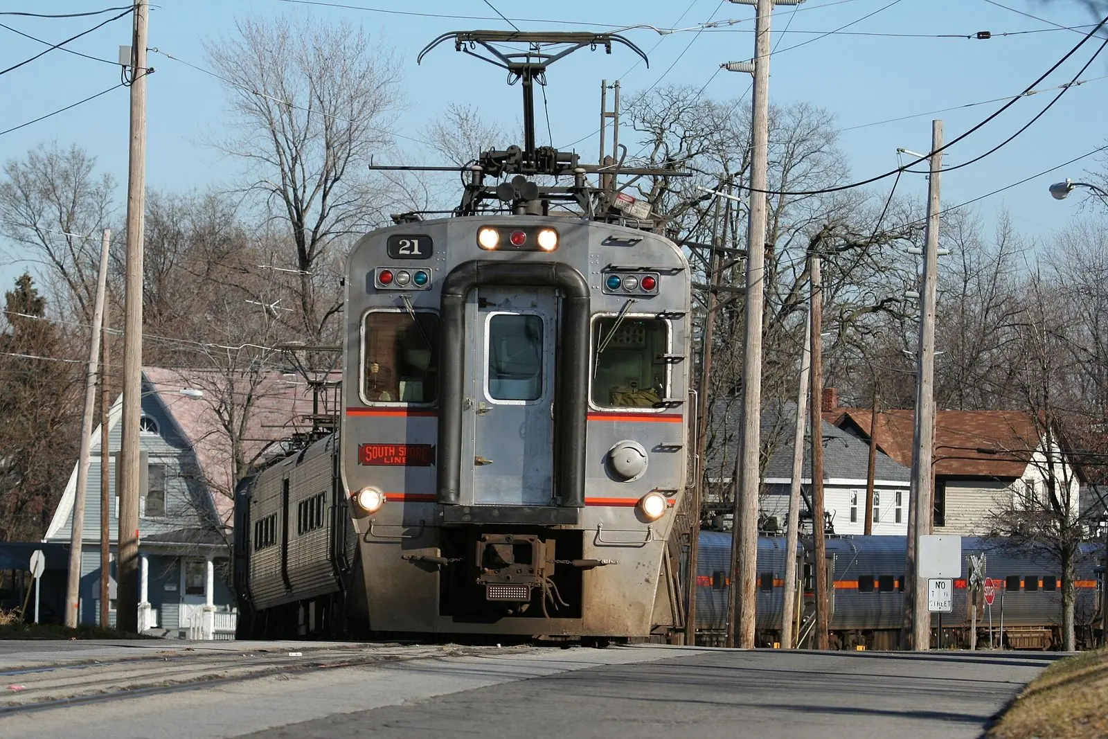 A South Shore Line train at the platform in Michigan City