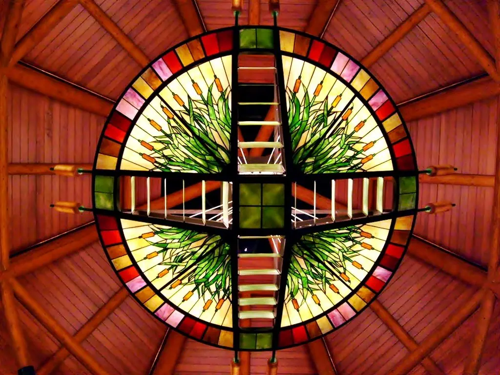 Stained-glass ceiling at the entrance of Four Winds New Buffalo