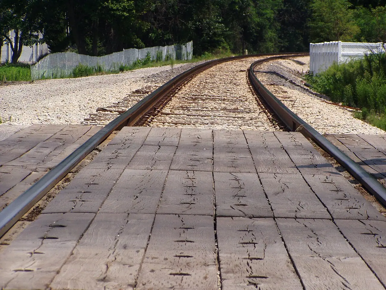 Railroad tracks curving through New Buffalo