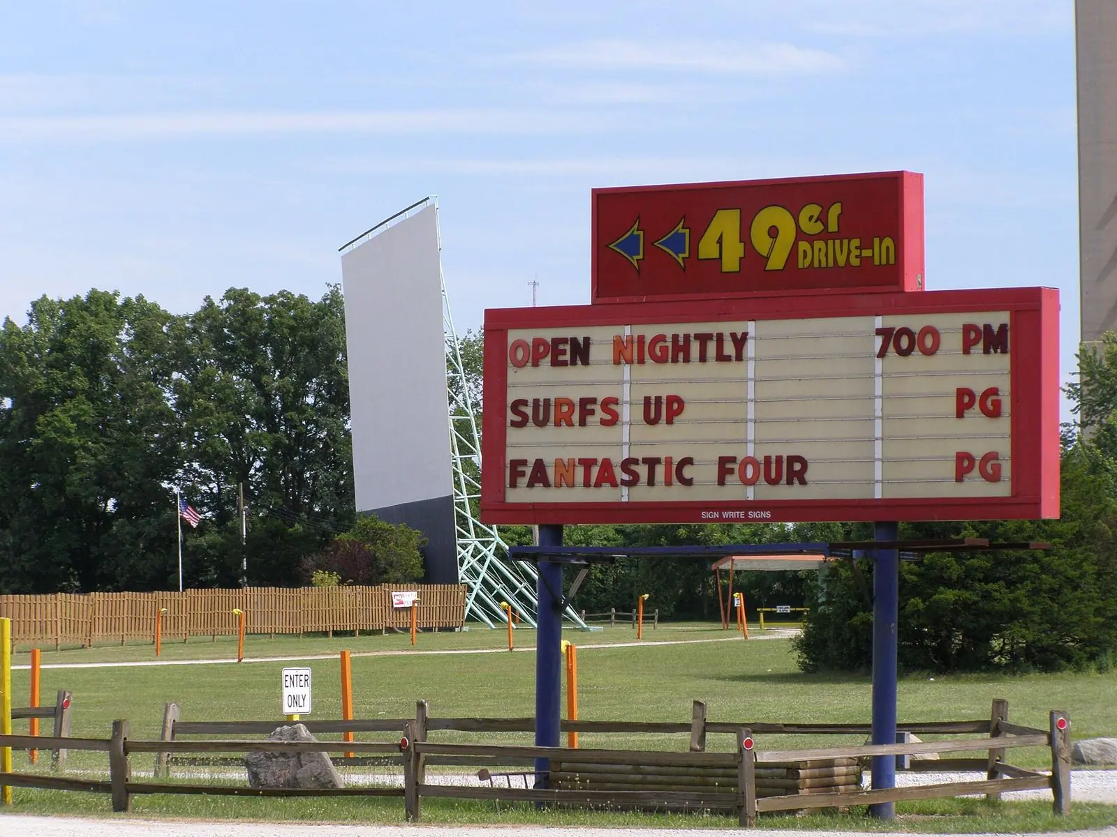 49er Drive-In marquee and screen